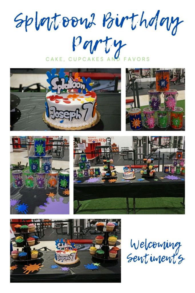 Splatoon2 birthday party cake table decoration and party favors
